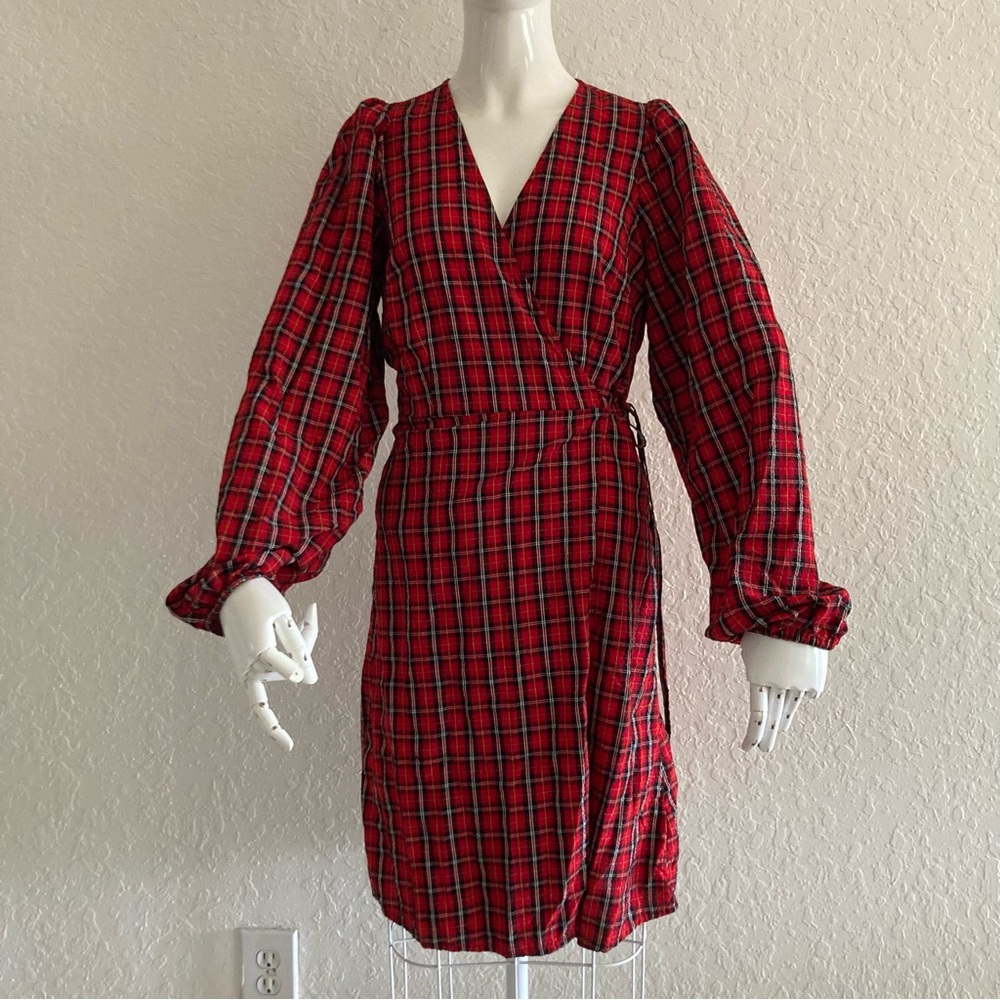 Red Plaid Wrap Dress